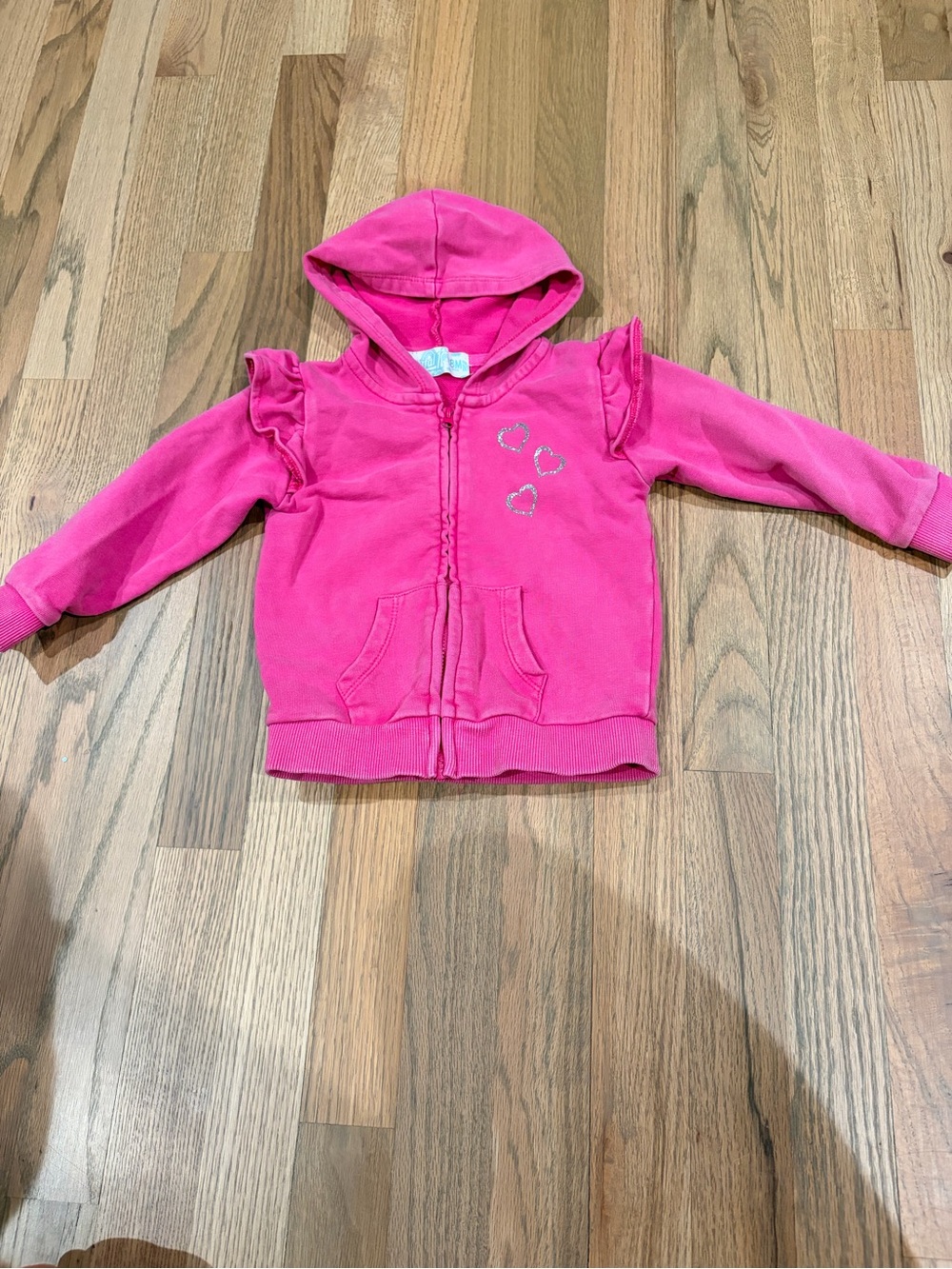 Denny’s Kapital K brand toddler girl zip up with silver glitter hearts and bear